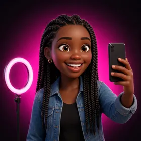 Ilustração 3D de Nina, agente de IA de conteúdo que viraliza